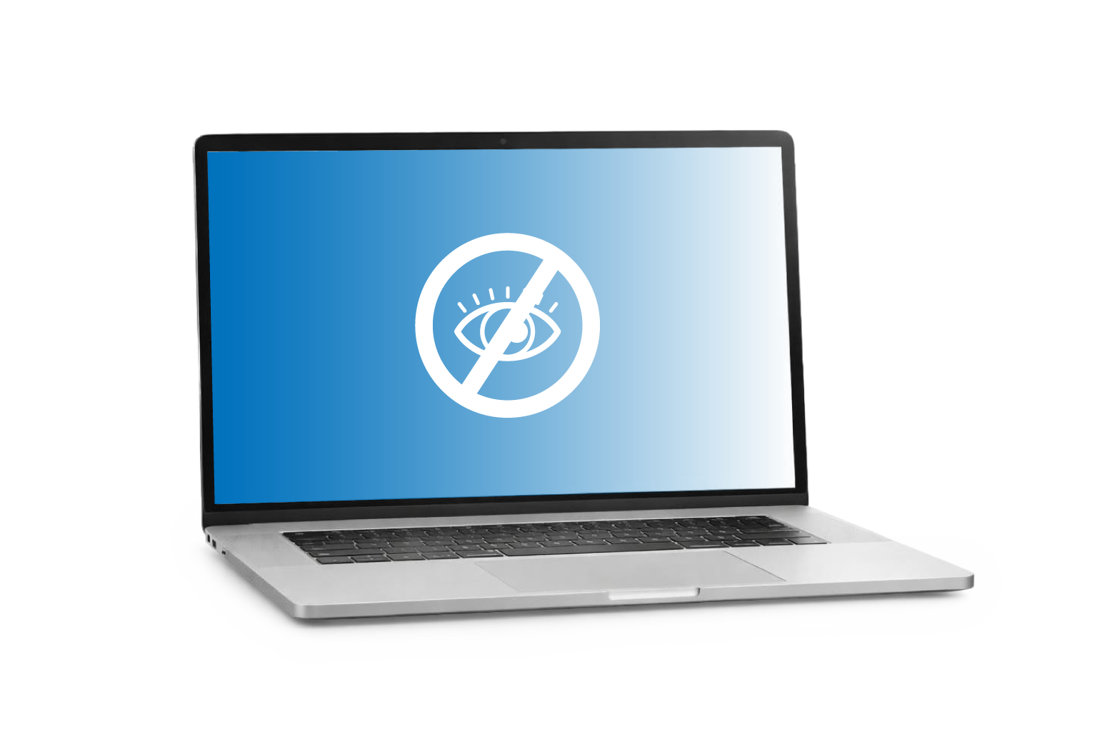 Portátil con pantalla oscura – muestra el efecto de un filtro de privacidad para evitar miradas indiscretas.