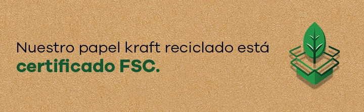 El papel kraft reciclado de nuestro embalaje de envío especialmente diseñado está certificado FSC.