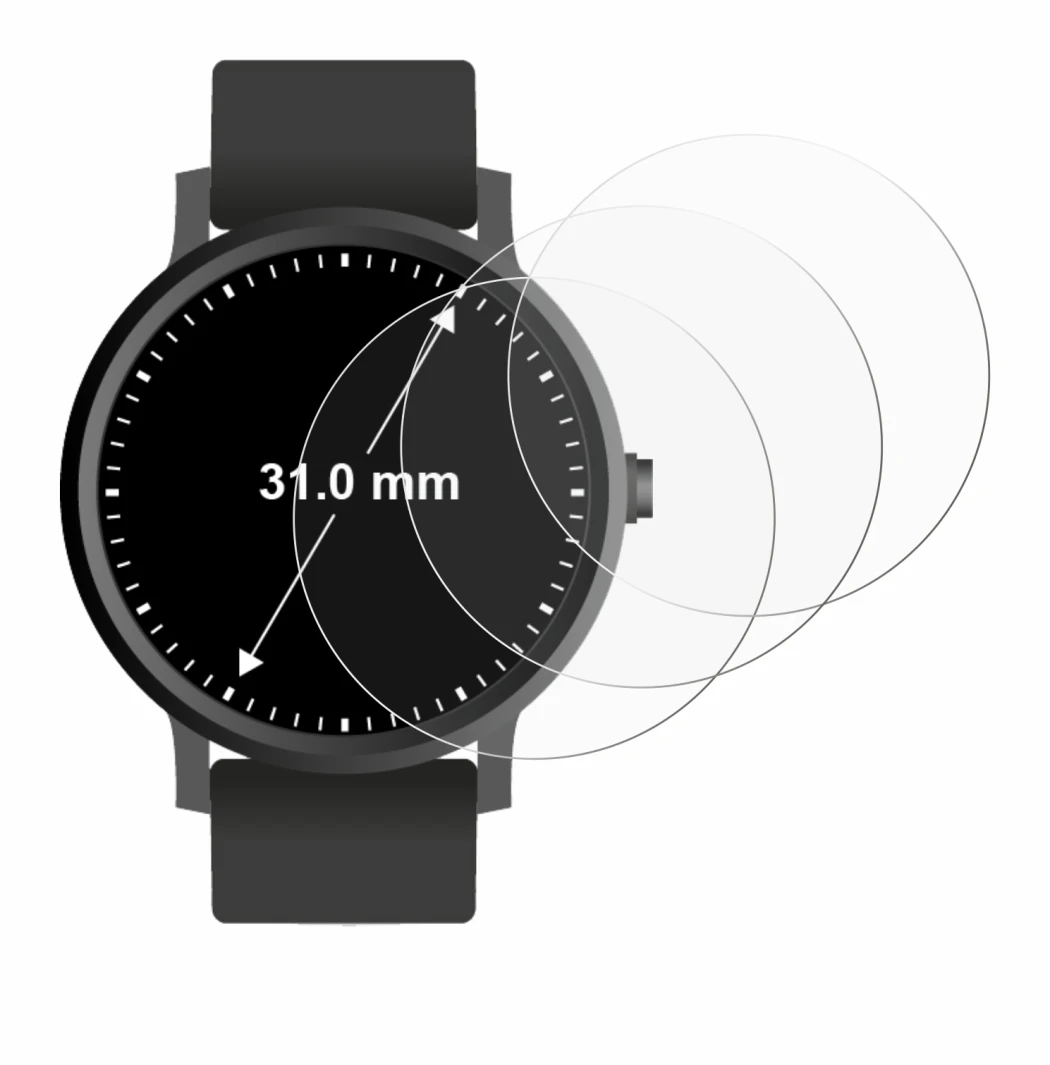 Imagen del dispositivo Relojes (circular, ø: 31 mm) con una amplia variedad de protectores de pantalla.
