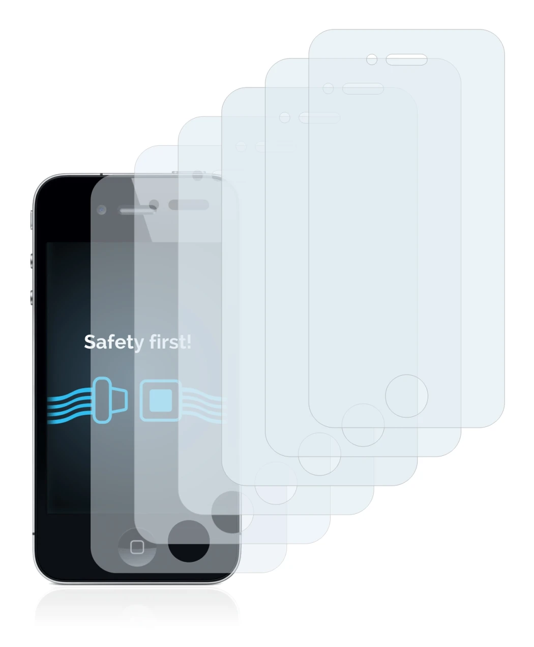 Imagen del dispositivo Apple iPhone 4 con una amplia variedad de protectores de pantalla.