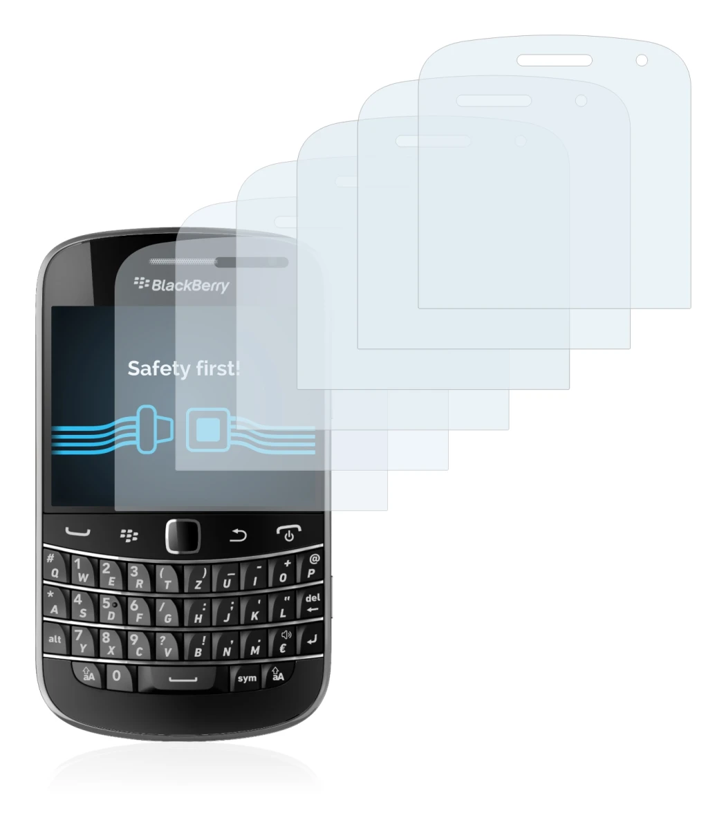 Imagen del dispositivo RIM BlackBerry Bold Touch 9900 con una amplia variedad de protectores de pantalla.