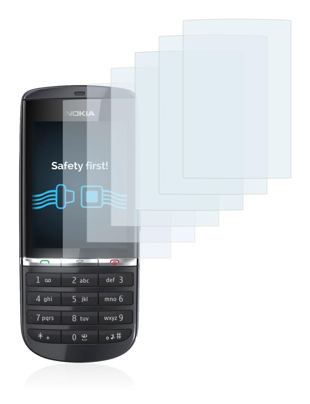 Imagen del dispositivo Nokia Asha 300 con una amplia variedad de protectores de pantalla.