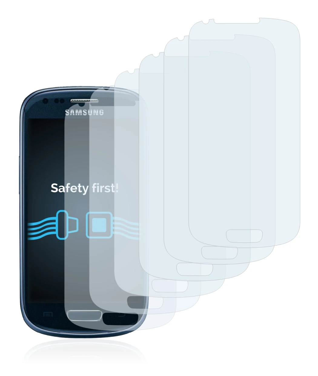 Imagen del dispositivo Samsung Galaxy S3 Mini I8190 con una amplia variedad de protectores de pantalla.