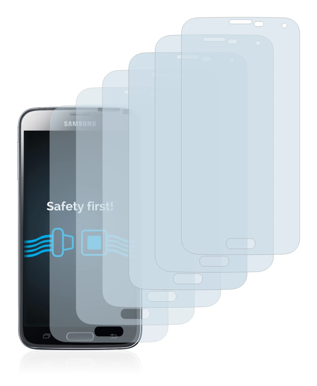 Imagen del dispositivo Samsung Galaxy S5 con una amplia variedad de protectores de pantalla.