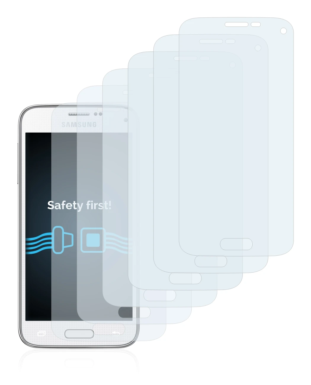 Imagen del dispositivo Samsung Galaxy S5 Mini SM-G800 con una amplia variedad de protectores de pantalla.