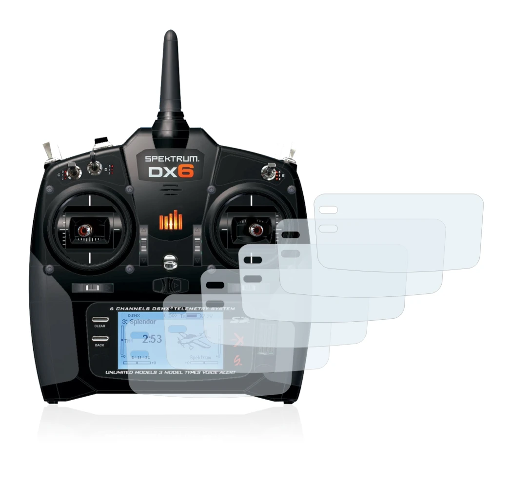 Imagen del dispositivo Spektrum DX6 con una amplia variedad de protectores de pantalla.