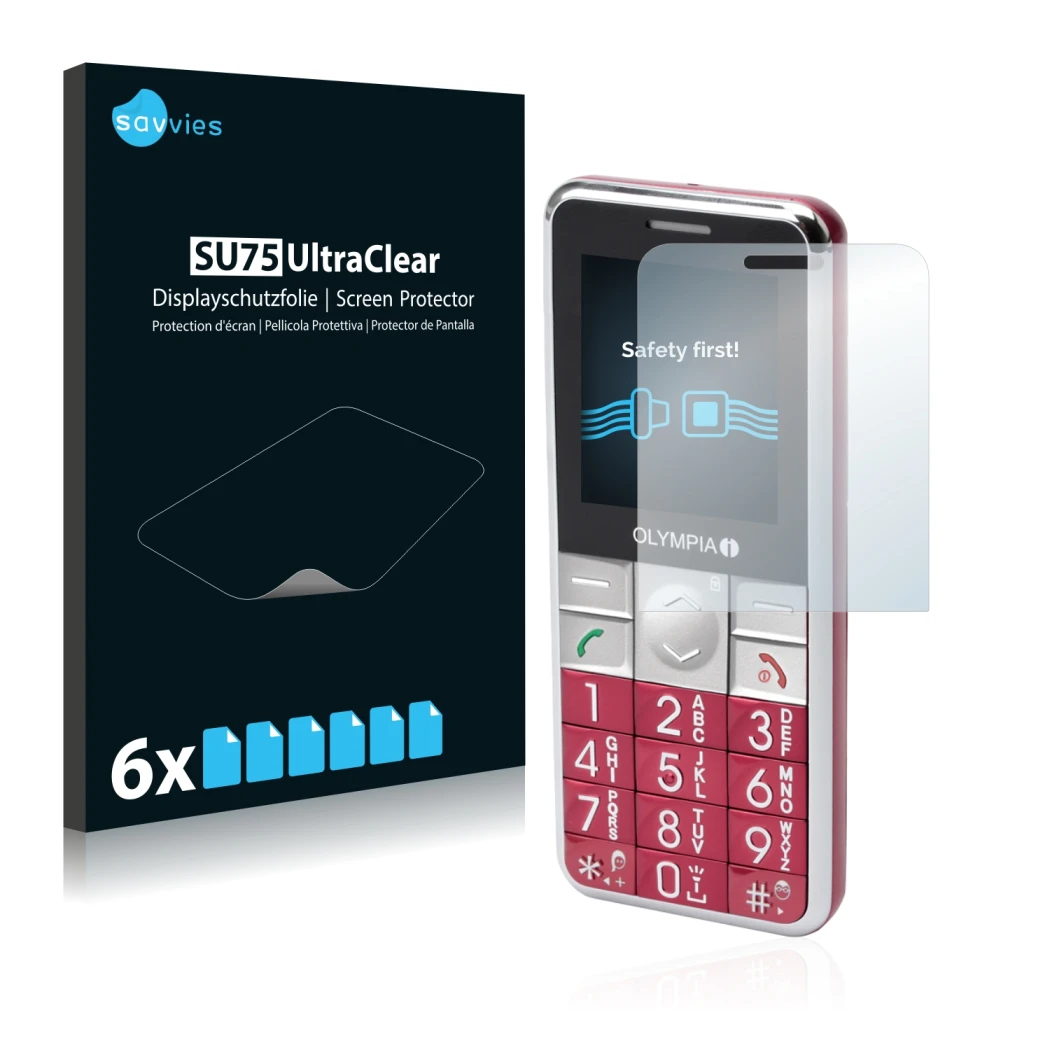 Parte frontal de un envase de producto con el logotipo de la marca Savvies. Al lado se muestra el dispositivo Olympia Viva Plu