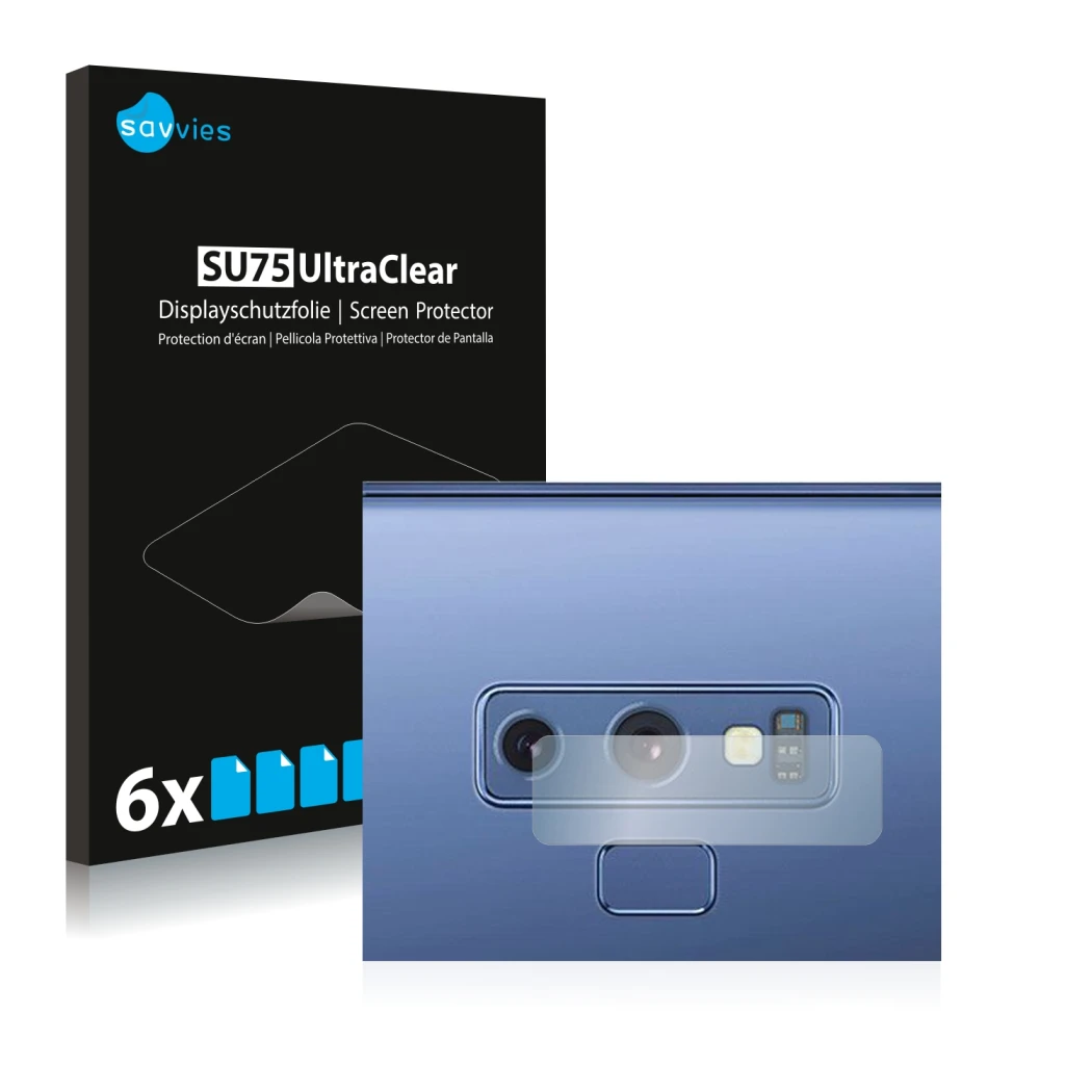 Parte frontal de un envase de producto con el logotipo de la marca Savvies. Al lado se muestra el dispositivo Samsung Galaxy N