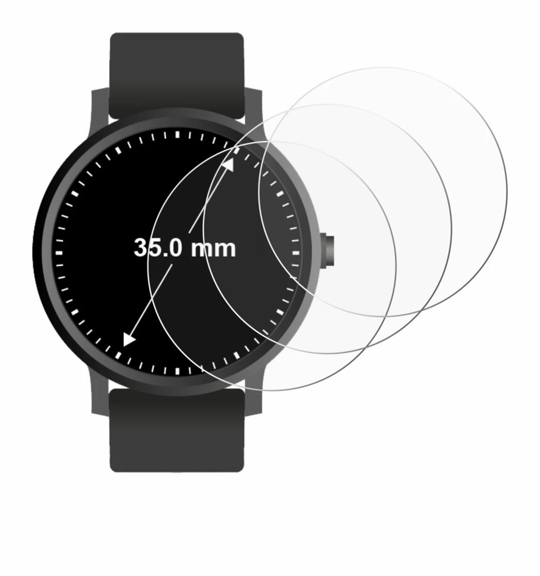 Imagen del dispositivo Circular Displays (ø: 35 mm) con una amplia variedad de protectores de pantalla.