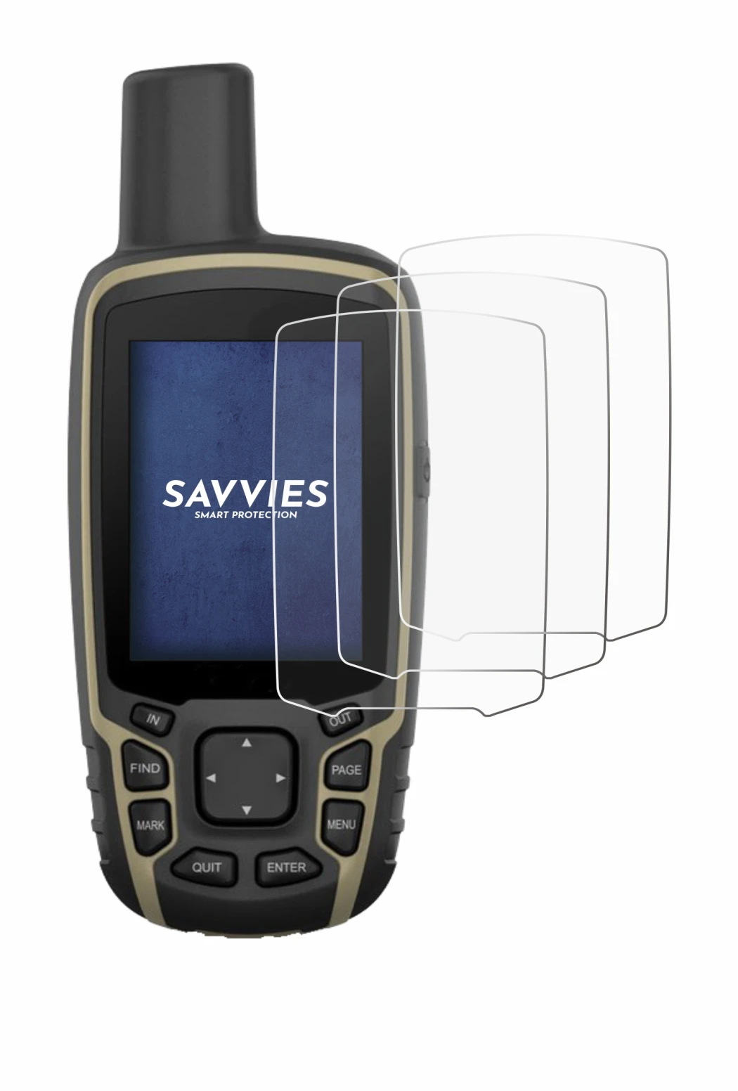 Imagen del dispositivo Garmin GPSMAP 65 con una amplia variedad de protectores de pantalla.