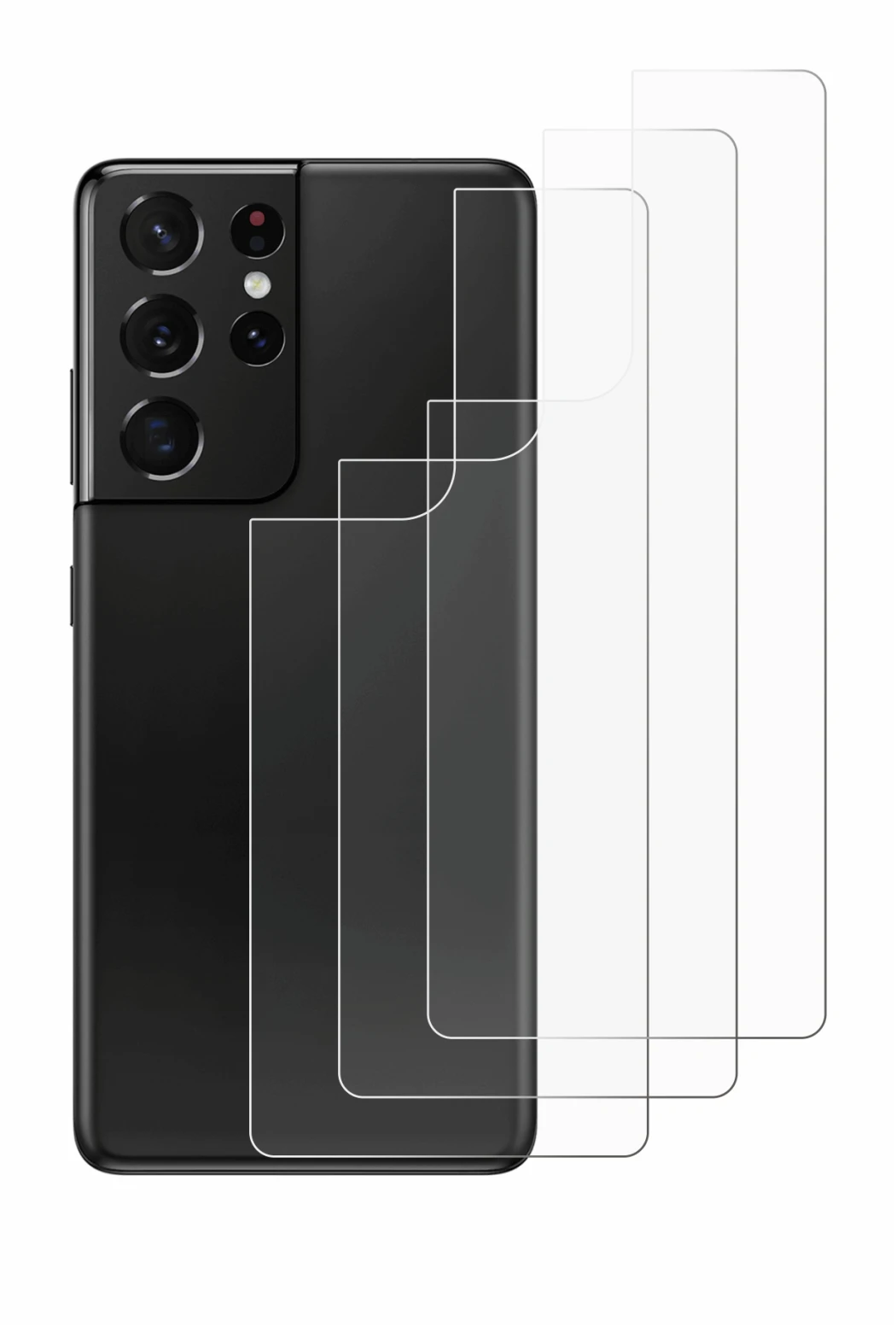 Imagen del dispositivo Samsung Galaxy S21 Ultra 5G (Trasero) con una amplia variedad de protectores de pantalla.