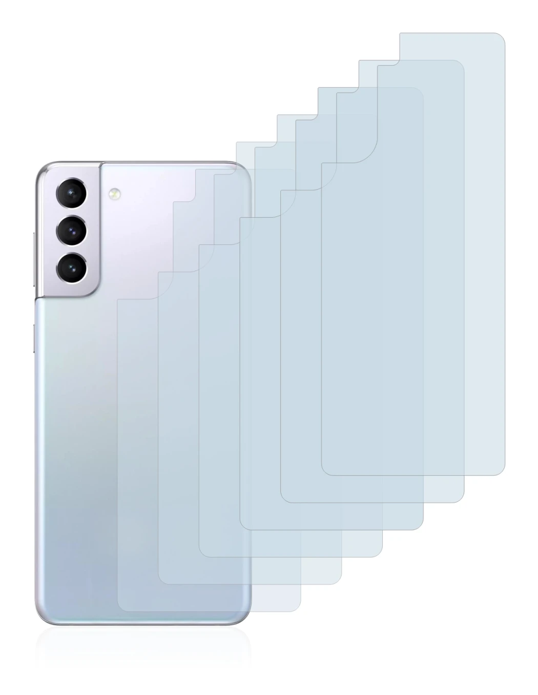 Imagen del dispositivo Samsung Galaxy S21 (Trasero) con una amplia variedad de protectores de pantalla.