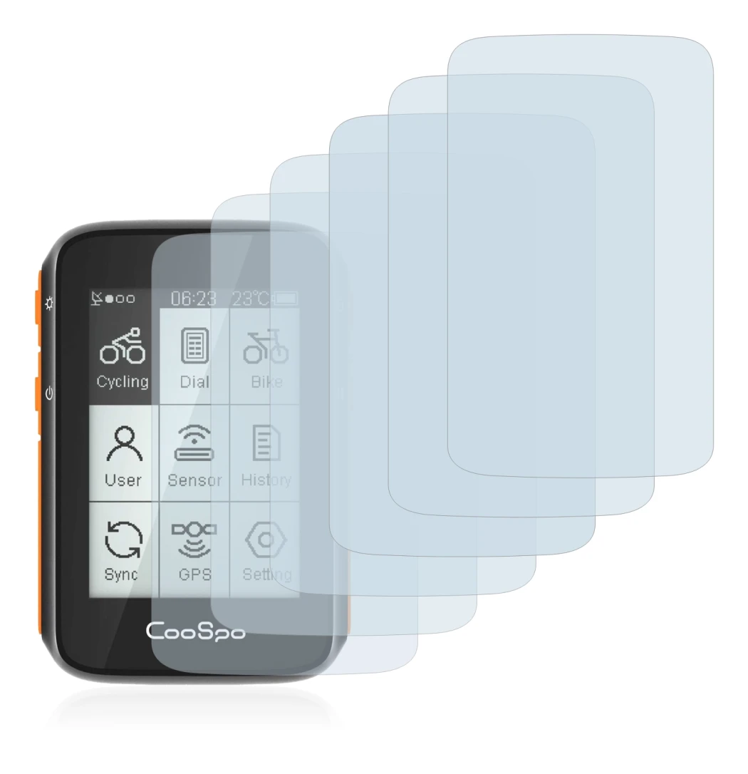 Imagen del dispositivo CooSpo BC200 con una amplia variedad de protectores de pantalla.