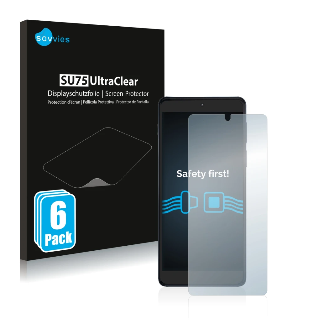 Parte frontal de un envase de producto con el logotipo de la marca Savvies. Al lado se muestra el dispositivo Motorola Edge 20