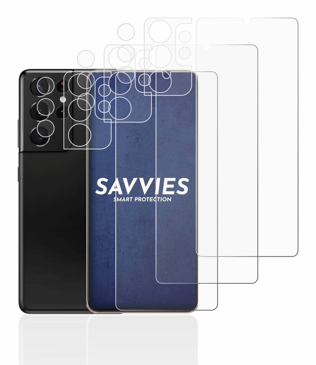 Imagen del dispositivo Samsung Galaxy S21 Ultra 5G (Frontal+Cámara) con una amplia variedad de protectores de pantalla.