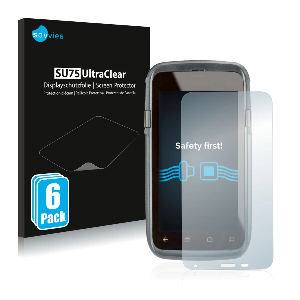 Parte frontal de un envase de producto con el logotipo de la marca Savvies. Al lado se muestra el dispositivo Honeywell Dolphi