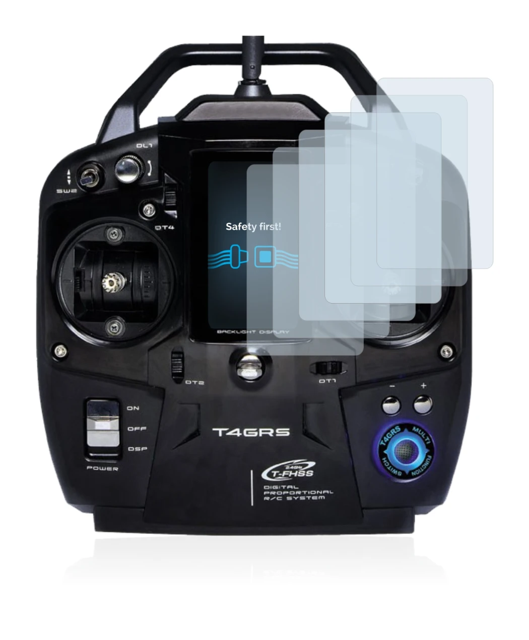 Imagen del dispositivo Futaba T4GRS con una amplia variedad de protectores de pantalla.