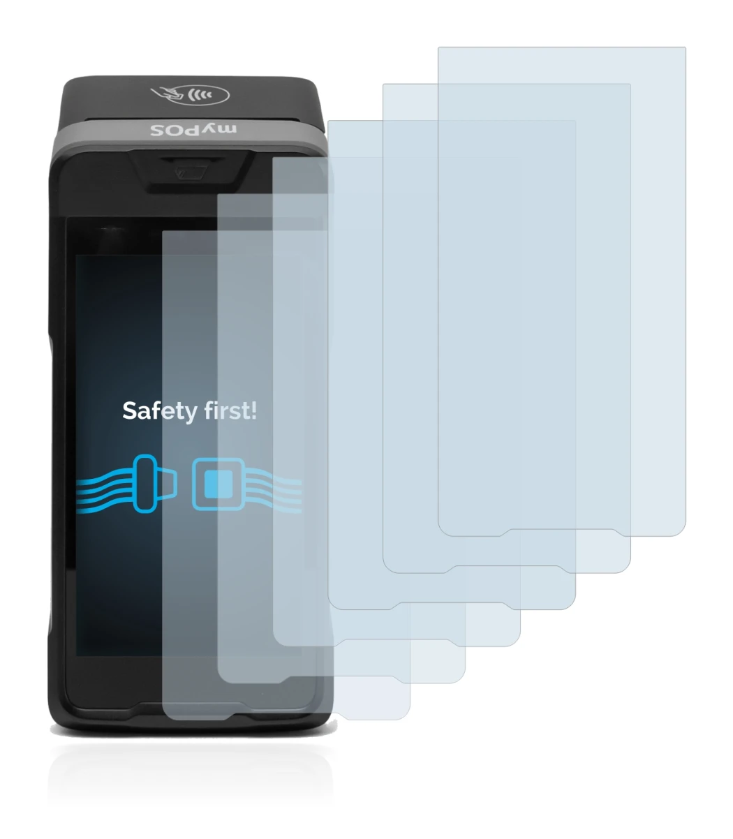 Imagen del dispositivo myPOS Carbon con una amplia variedad de protectores de pantalla.