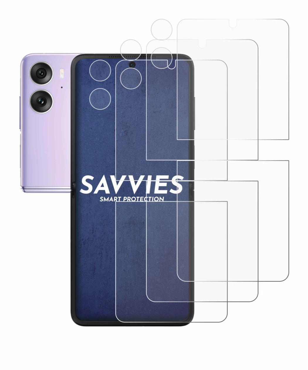 Imagen del dispositivo Oppo Find N2 Flip (Frontal+Cámara) con una amplia variedad de protectores de pantalla.