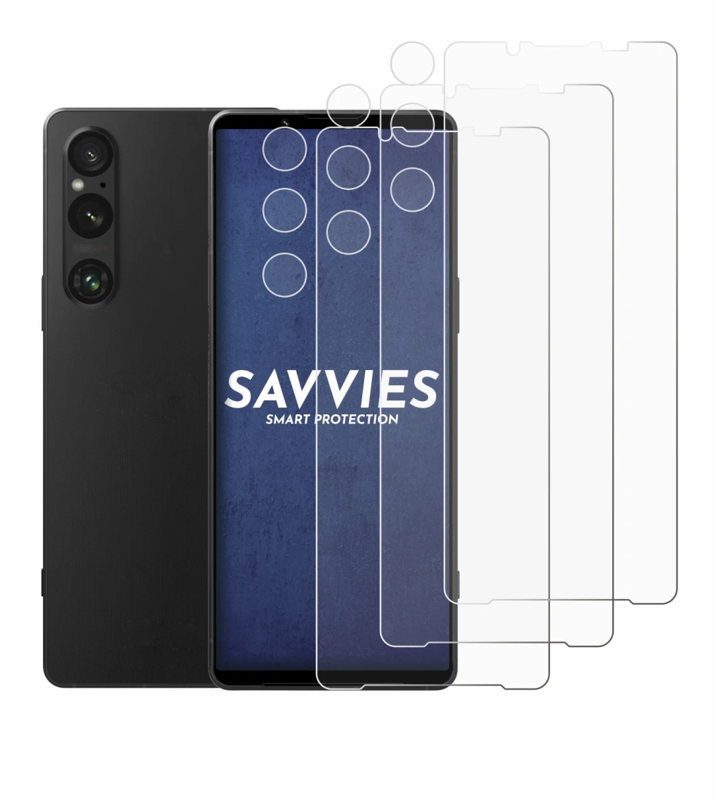 Imagen del dispositivo Sony Xperia 1 V (Frontal+Cámara) con una amplia variedad de protectores de pantalla.