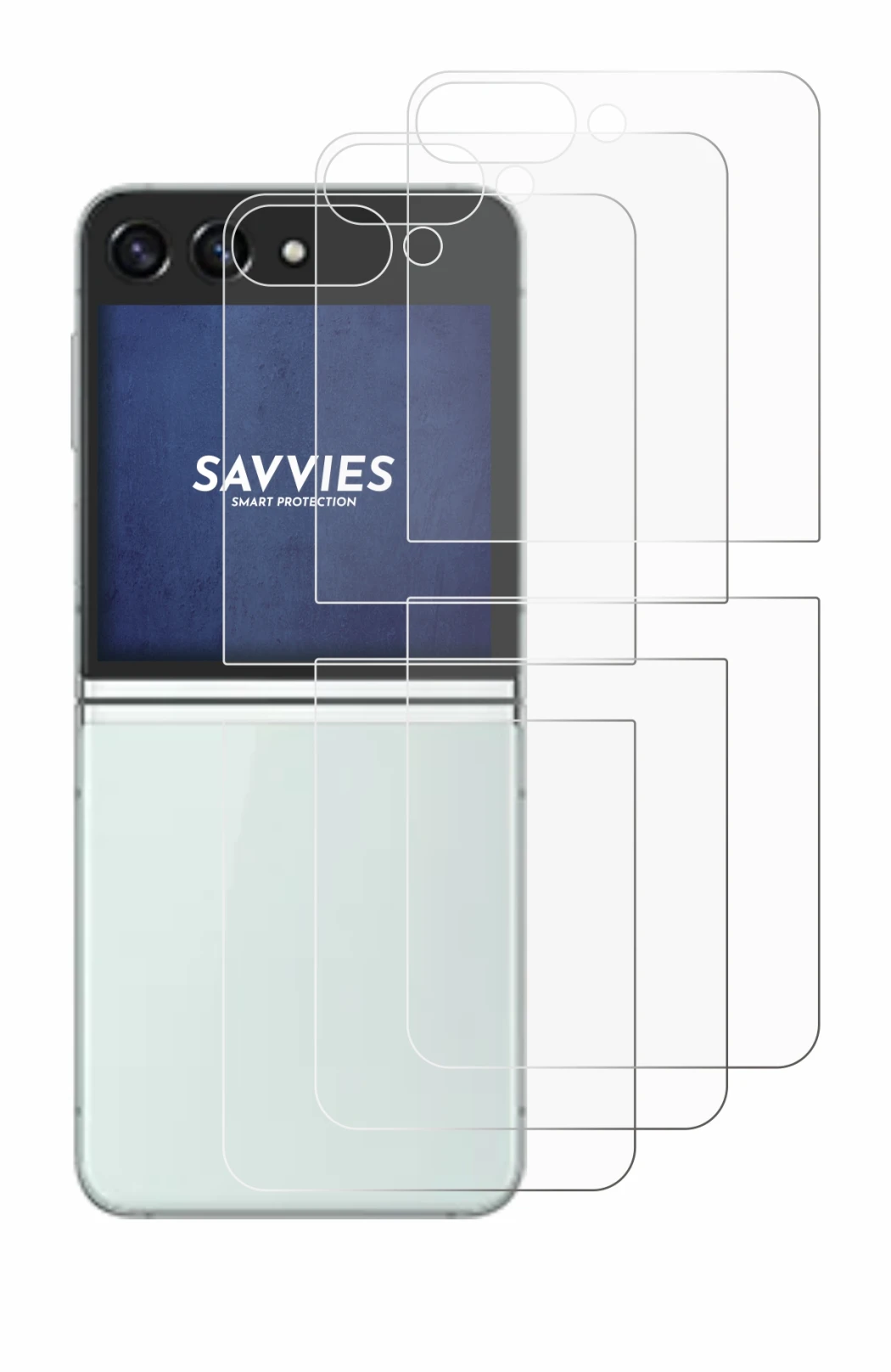 Imagen del dispositivo Samsung Galaxy Z Flip 5 (Trasero) con una amplia variedad de protectores de pantalla.
