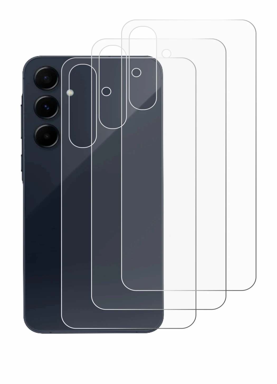 Imagen del dispositivo Samsung Galaxy A55 5G (Trasero) con una amplia variedad de protectores de pantalla.