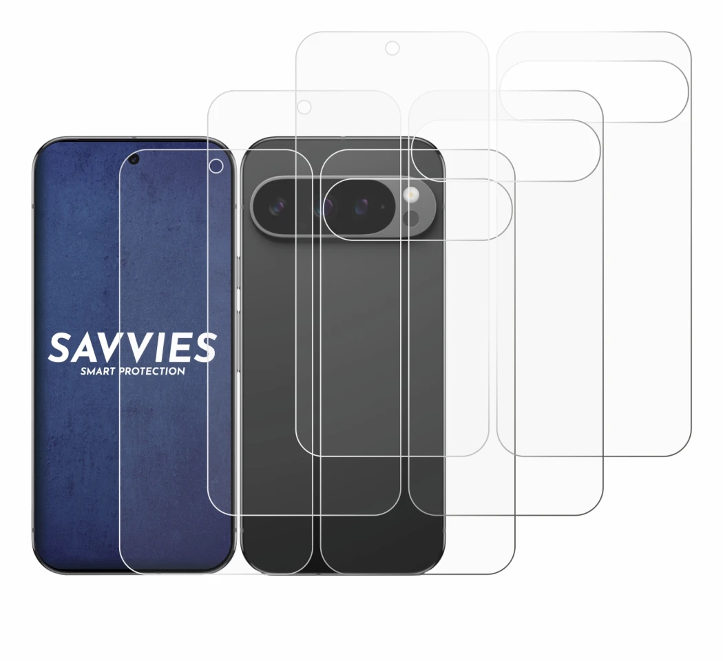 Imagen del dispositivo Google Pixel 9 Pro XL (Frontal+Trasero) con una amplia variedad de protectores de pantalla.