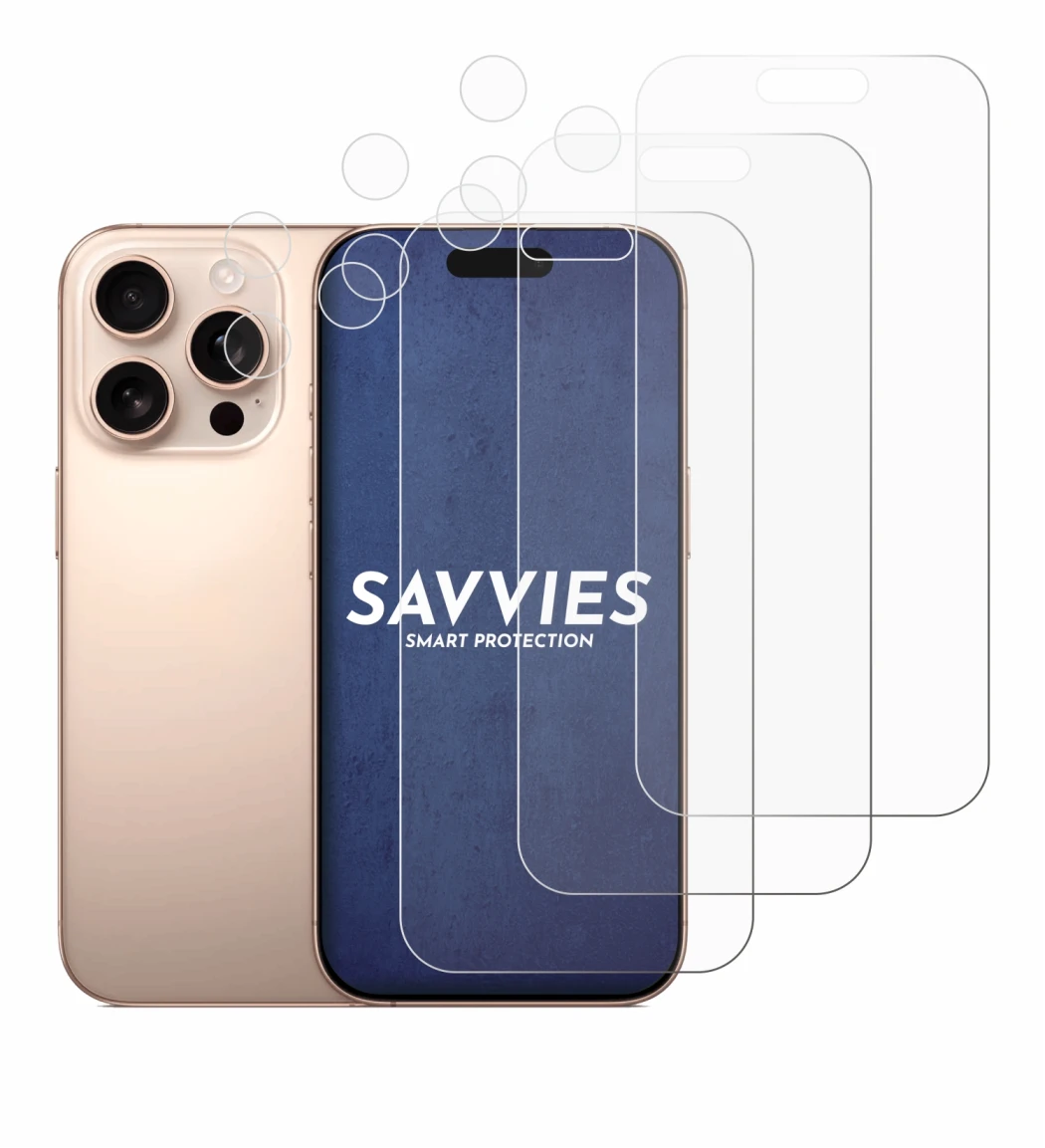 Imagen del dispositivo Apple iPhone 16 Pro (Frontal+Cámara) con una amplia variedad de protectores de pantalla.