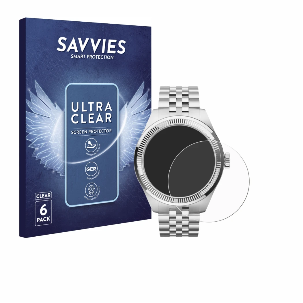 Parte frontal de un envase de producto con el logotipo de la marca Savvies. Al lado se muestra el dispositivo Withings ScanWat