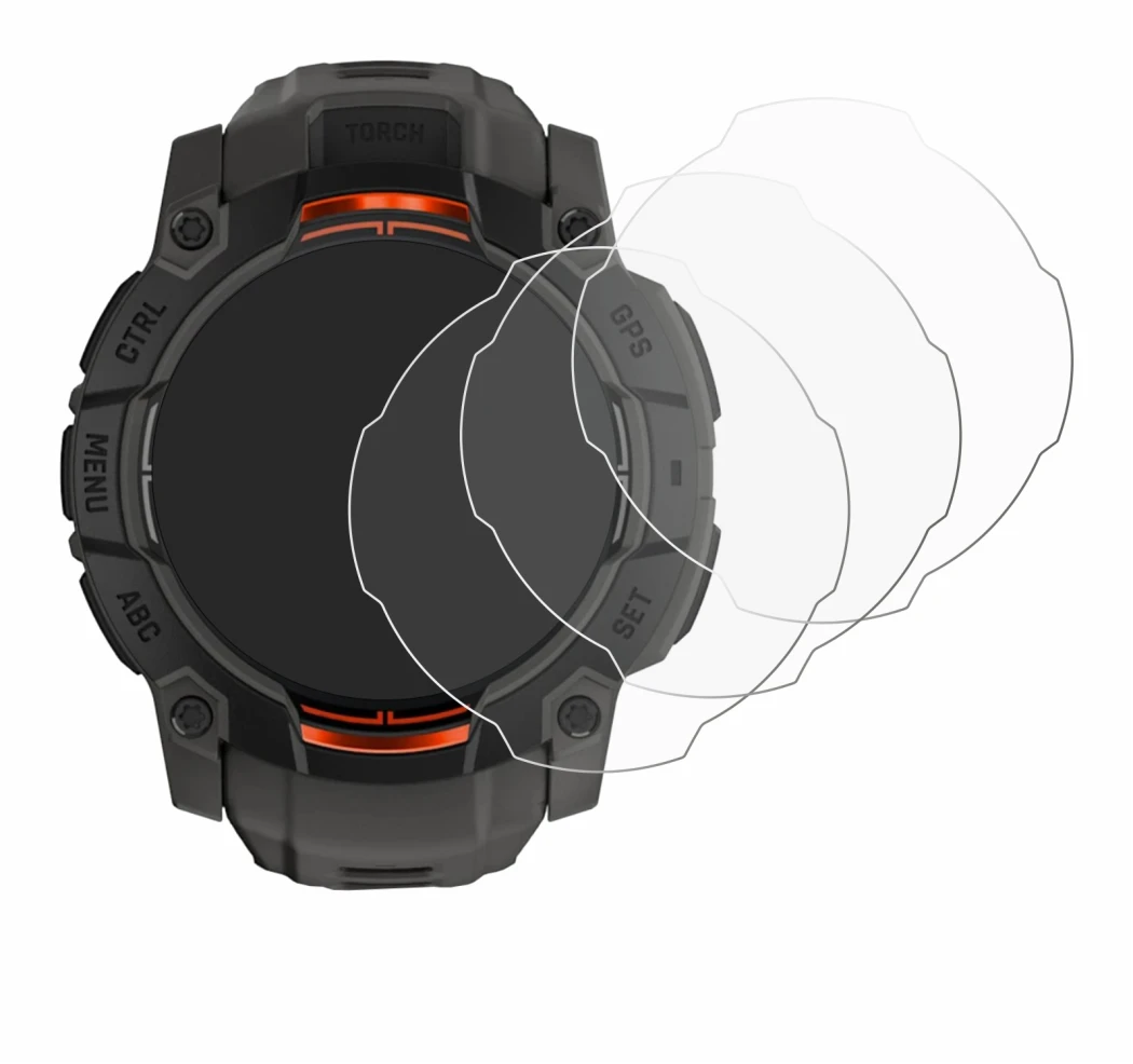 Imagen del dispositivo Garmin Instinct 3 Solar (50 mm) con una amplia variedad de protectores de pantalla.
