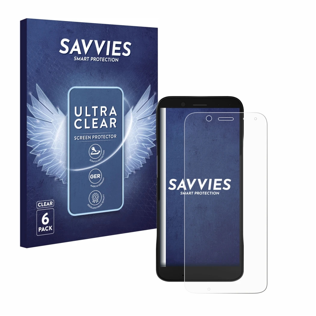 Parte frontal de un envase de producto con el logotipo de la marca Savvies. Al lado se muestra el dispositivo Datalogic Memor 