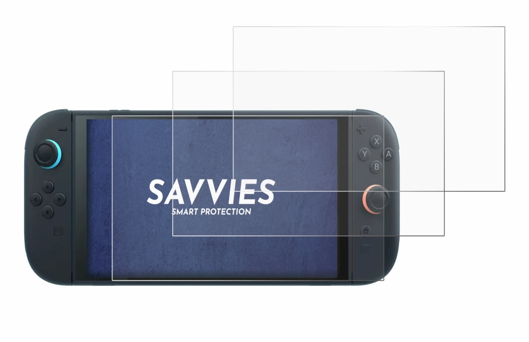 Imagen del dispositivo Nintendo Switch 2 con una amplia variedad de protectores de pantalla.