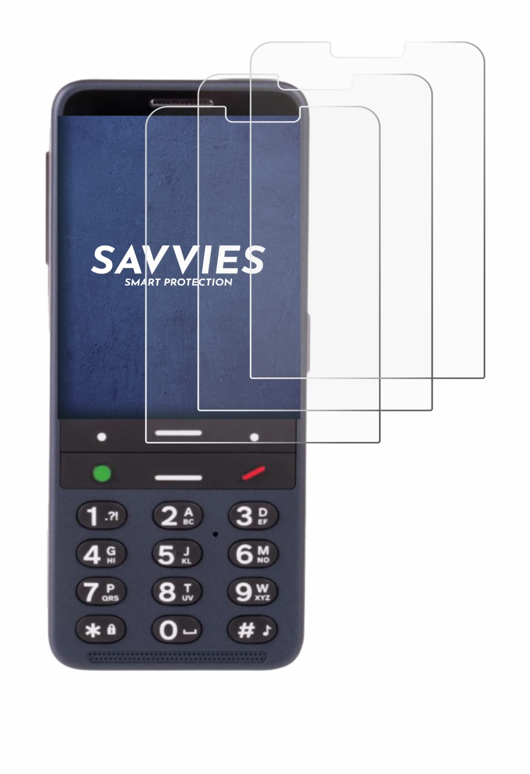 Imagen del dispositivo BlindShell Classic 3 con una amplia variedad de protectores de pantalla.