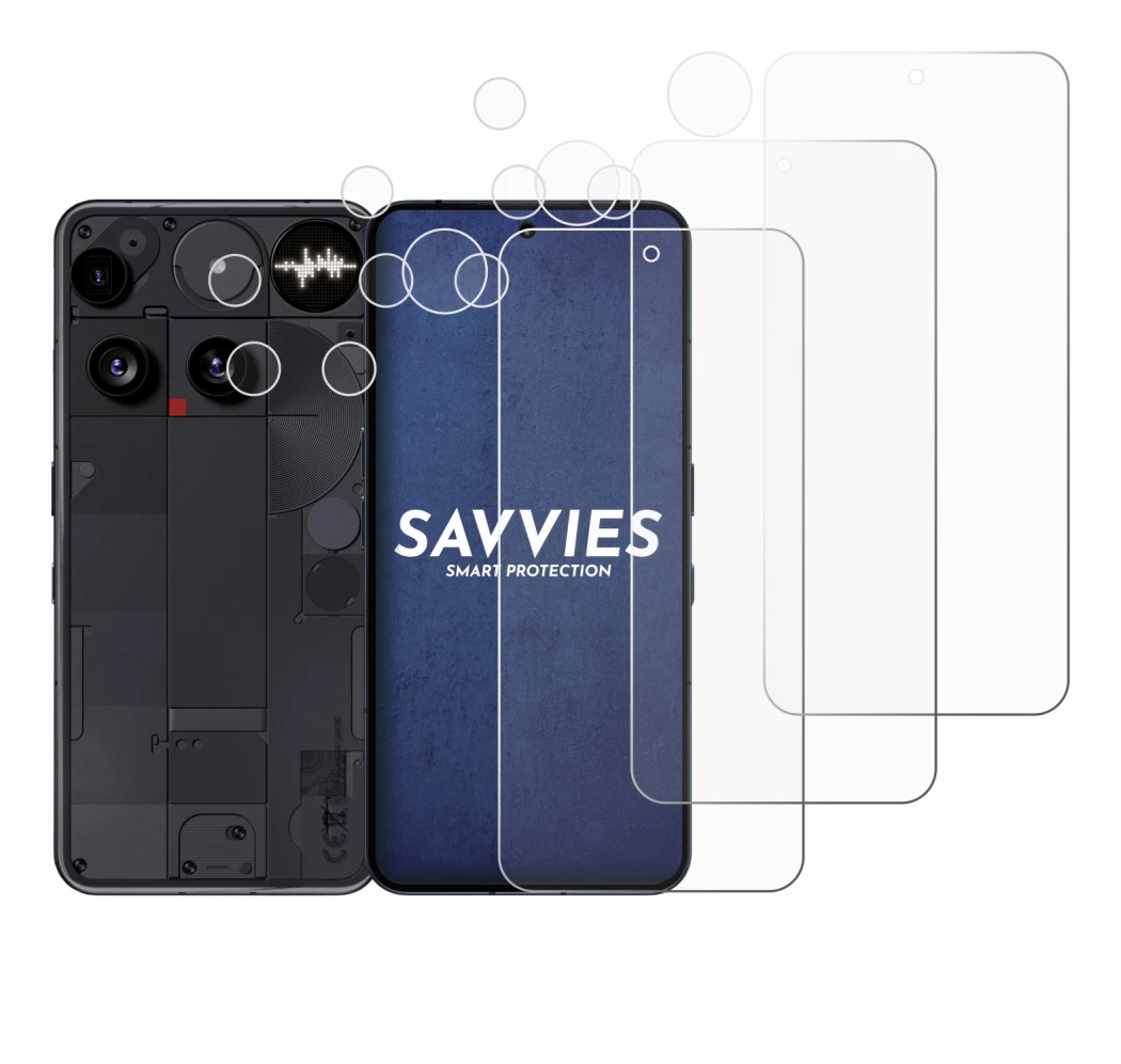 Imagen del dispositivo Nothing Phone (3) (Frontal+Cámara) con una amplia variedad de protectores de pantalla.