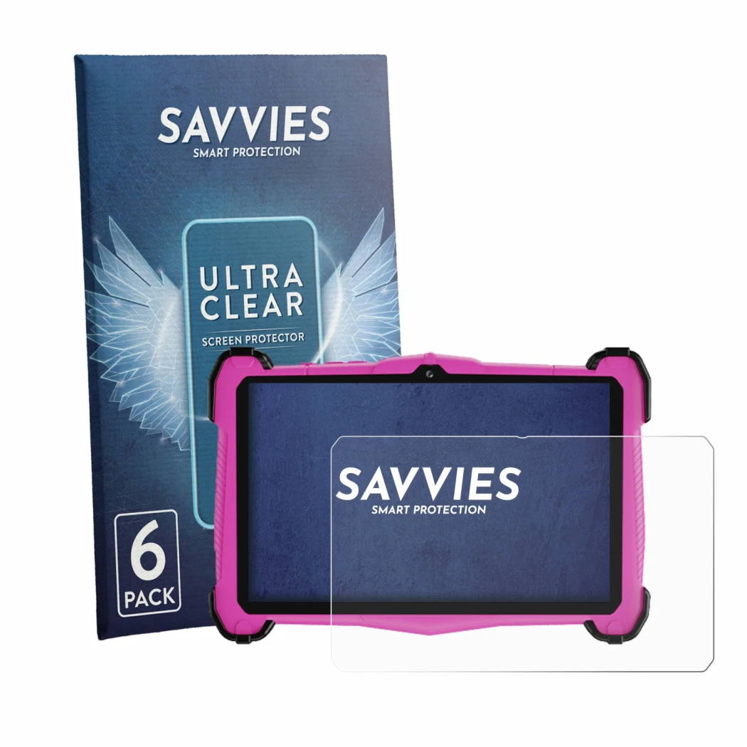 Parte frontal de un envase de producto con el logotipo de la marca Savvies. Al lado se muestra el dispositivo EagleSoar E_764_