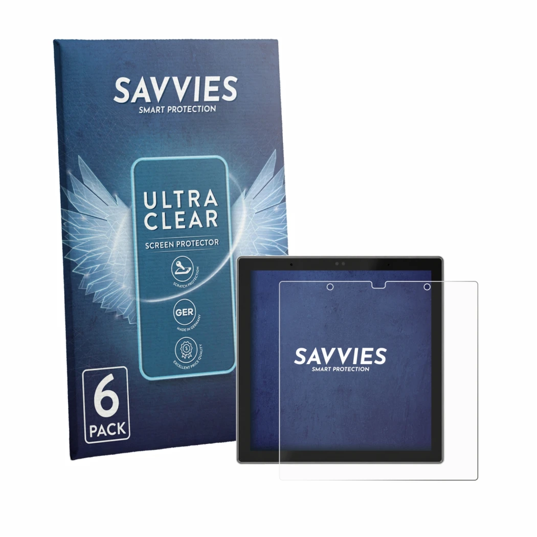 Parte frontal de un envase de producto con el logotipo de la marca Savvies. Al lado se muestra el dispositivo SONOFF NSPanel P