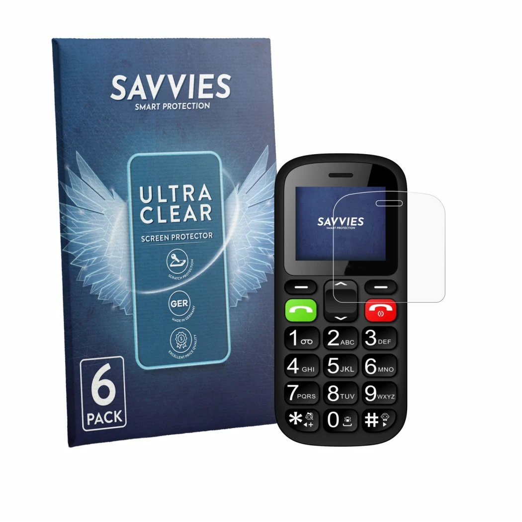 Parte frontal de un envase de producto con el logotipo de la marca Savvies. Al lado se muestra el dispositivo artfone CS181 co