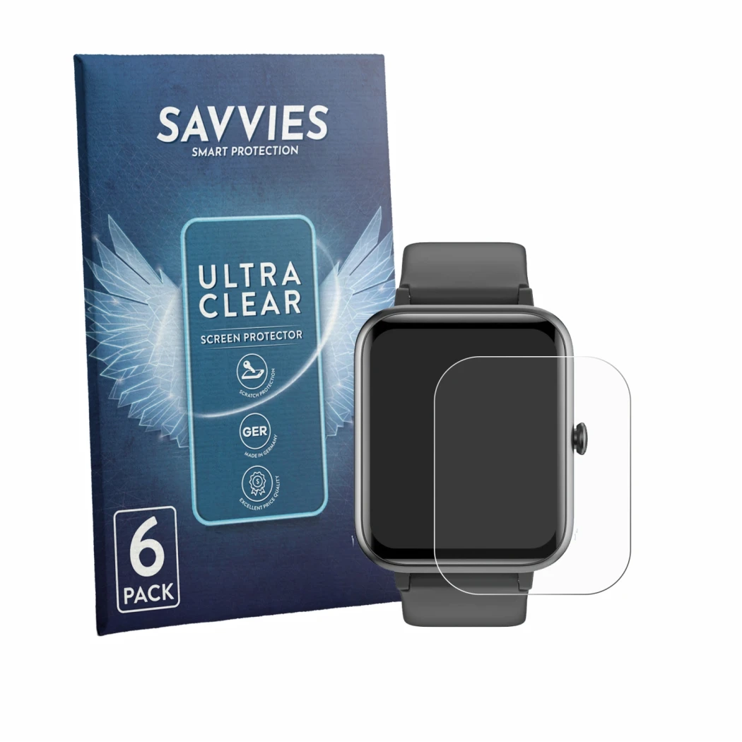 Parte frontal de un envase de producto con el logotipo de la marca Savvies. Al lado se muestra el dispositivo GRV C03 con su p