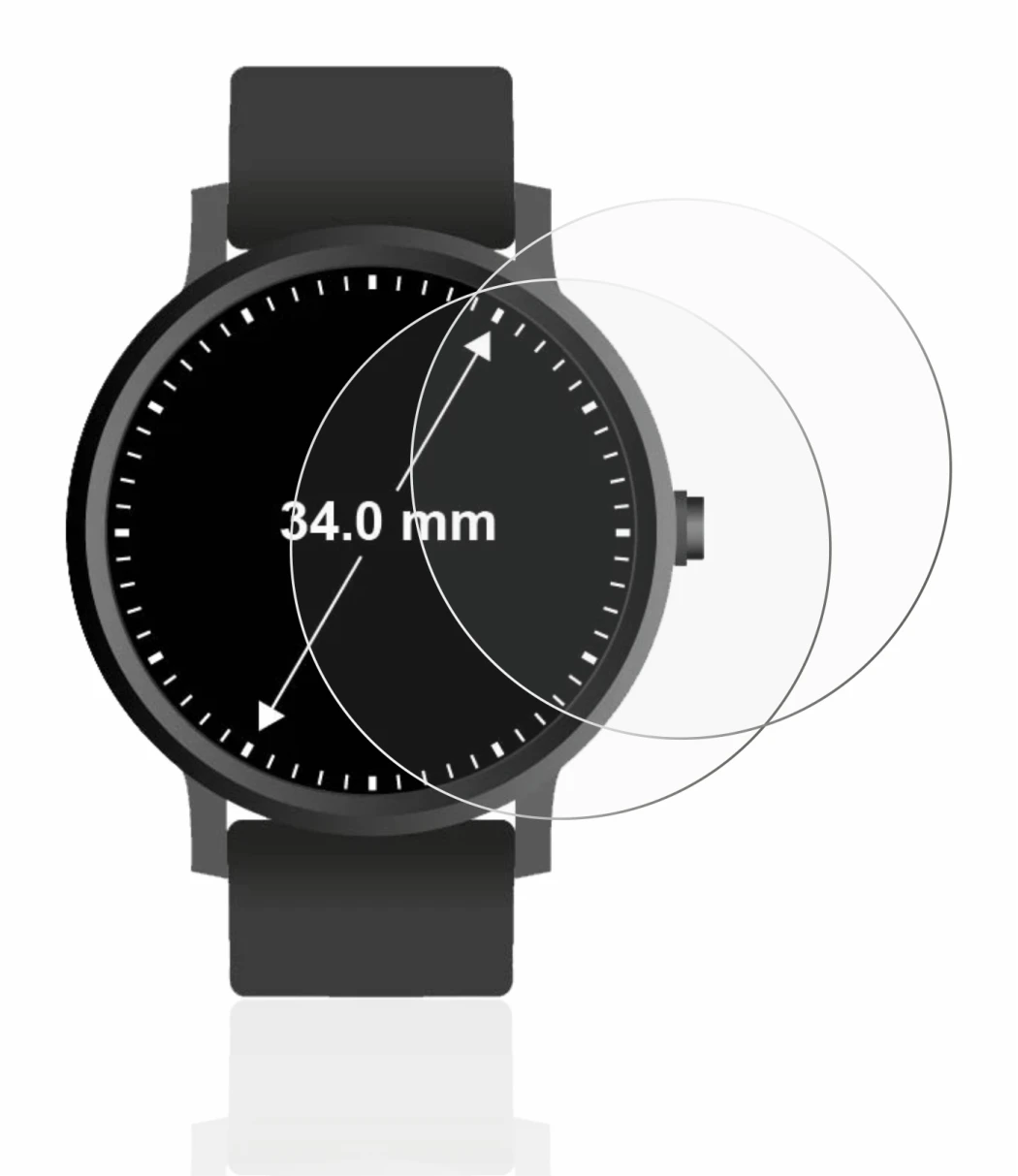 Imagen del dispositivo Relojes (Circular, ø: 34 mm) con una amplia variedad de protectores de pantalla.