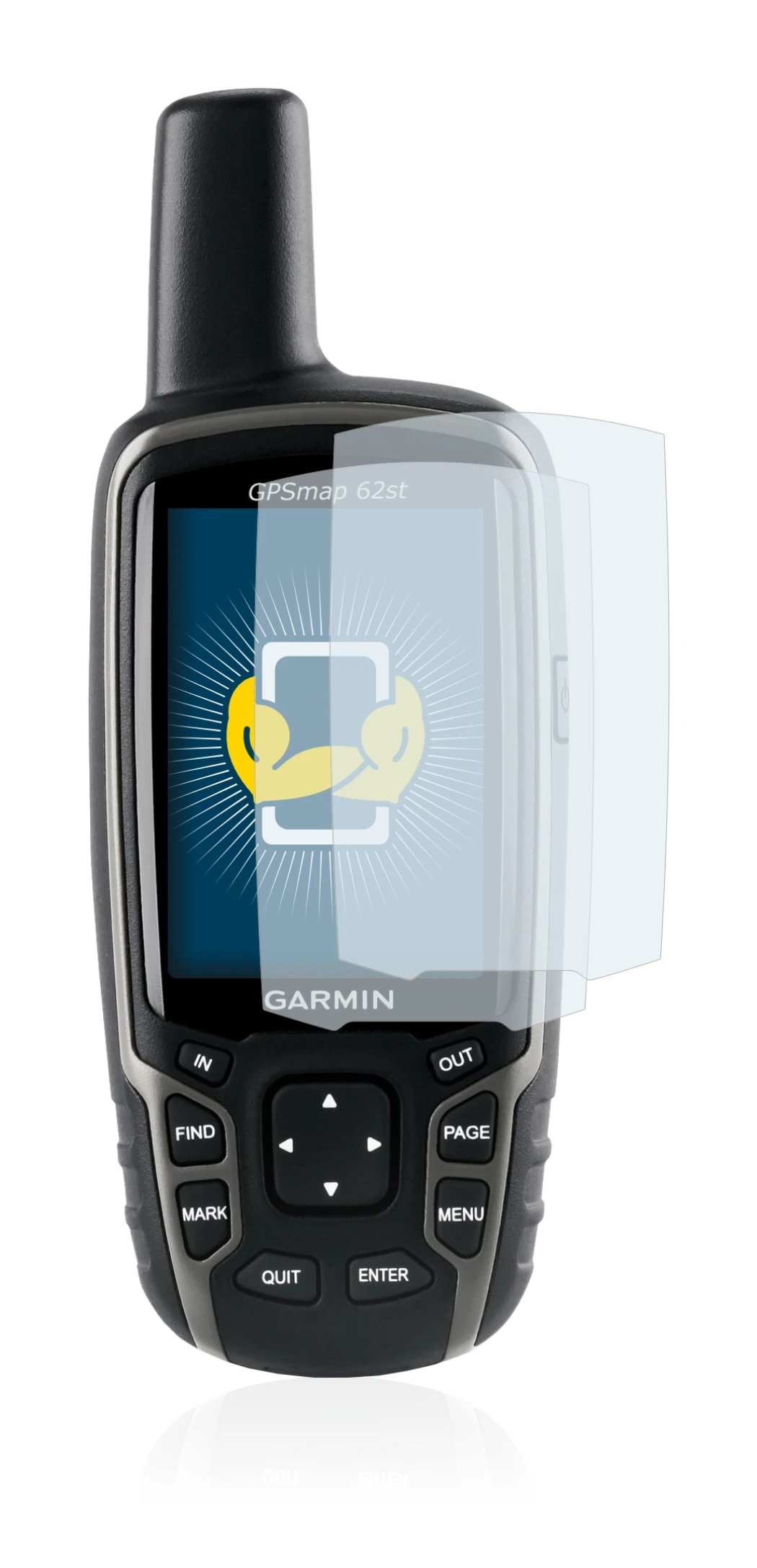 Imagen del dispositivo Garmin GPSMAP 62st con una amplia variedad de protectores de pantalla.