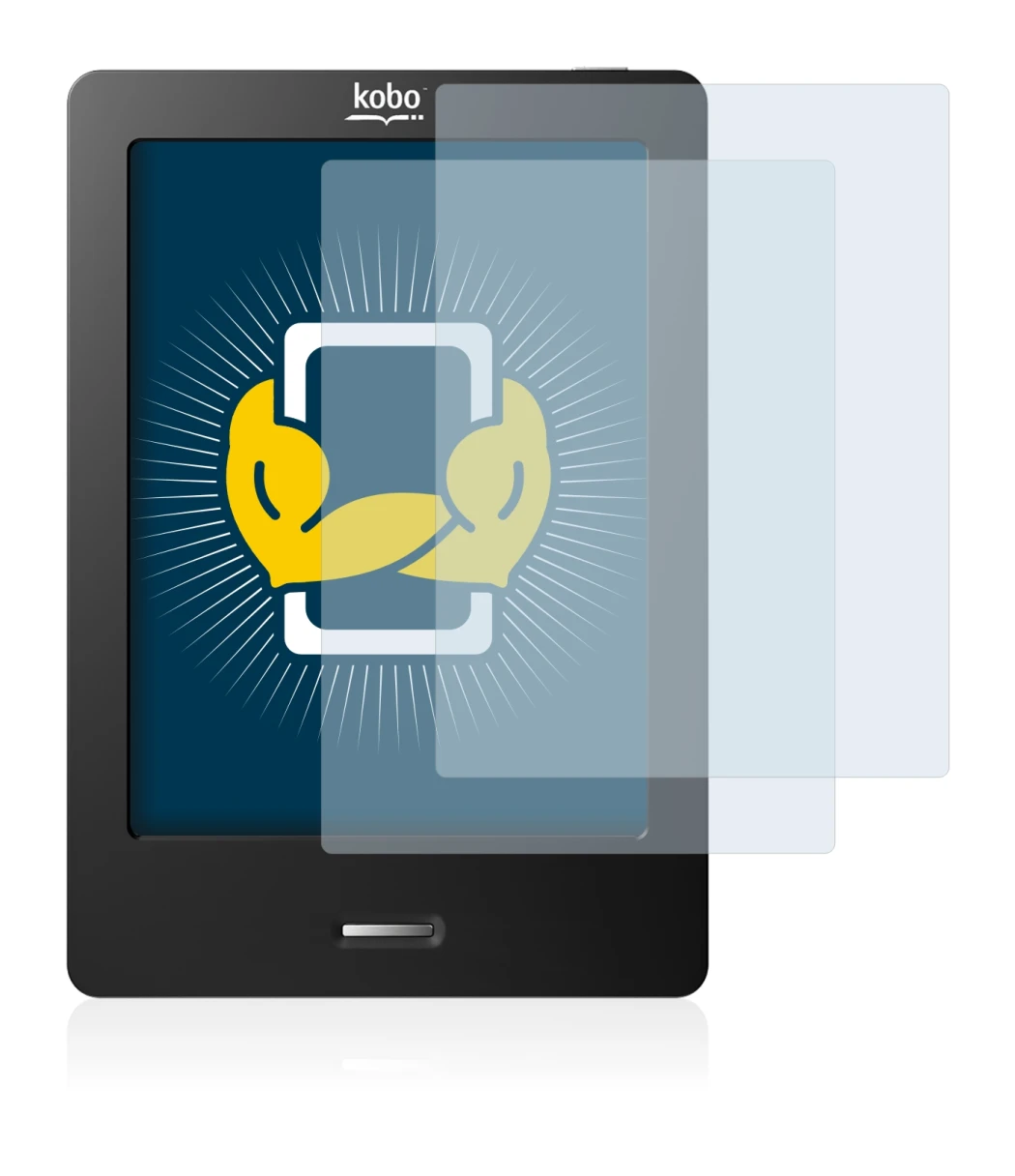 Imagen del dispositivo Kobo eReader Touch con una amplia variedad de protectores de pantalla.