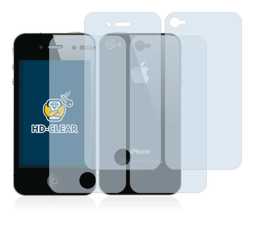 Imagen del dispositivo Apple iPhone 4S (Frontal+Trasero) con una amplia variedad de protectores de pantalla.