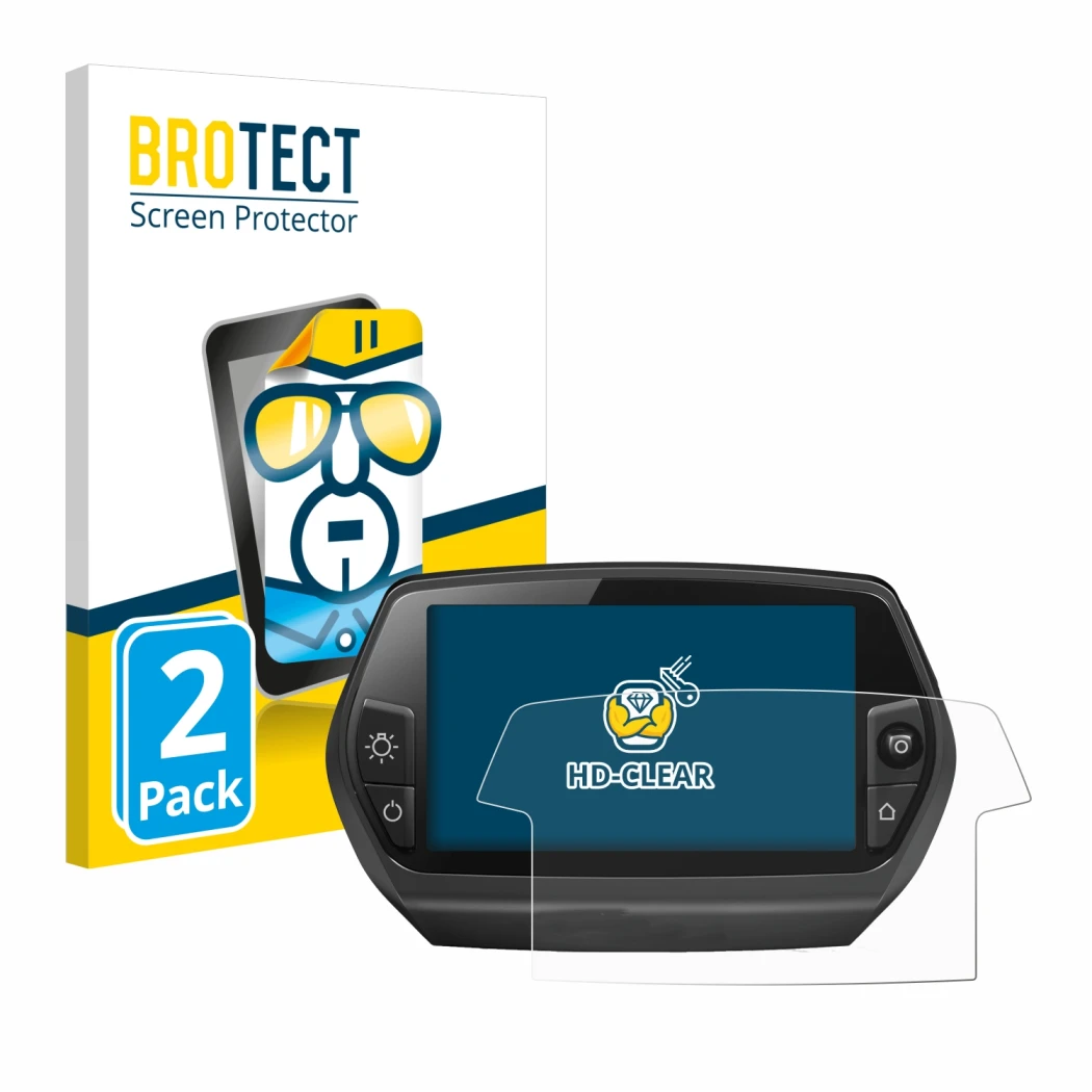 Parte frontal de un envase de producto con el logotipo de la marca BROTECT. Al lado se muestra el dispositivo Bosch Nyon 2014 