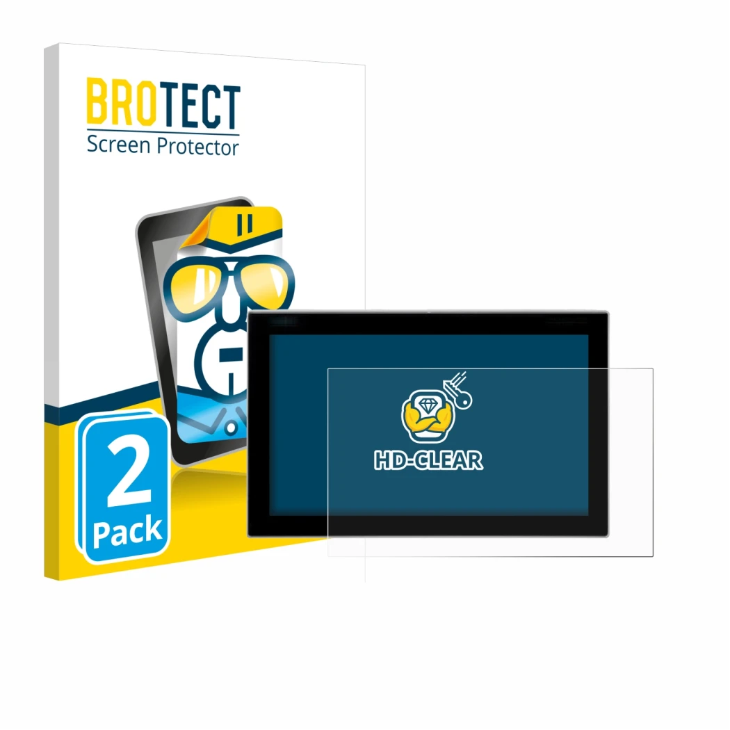 Parte frontal de un envase de producto con el logotipo de la marca BROTECT. Al lado se muestra el dispositivo Siemens Simatic