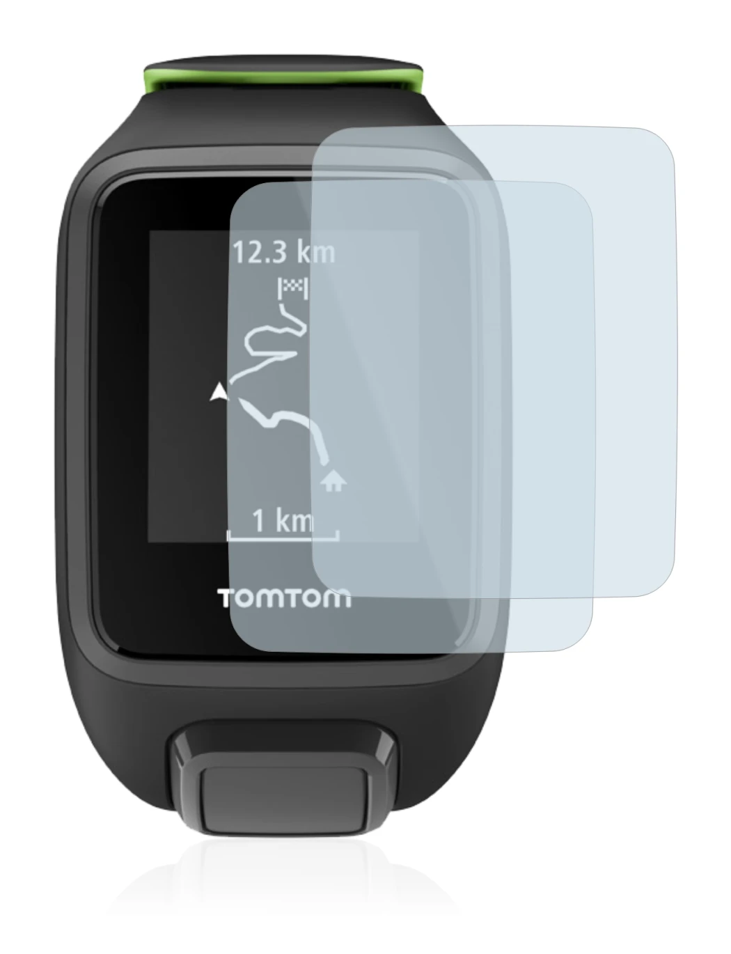 Imagen del dispositivo TomTom Runner 3 con una amplia variedad de protectores de pantalla.
