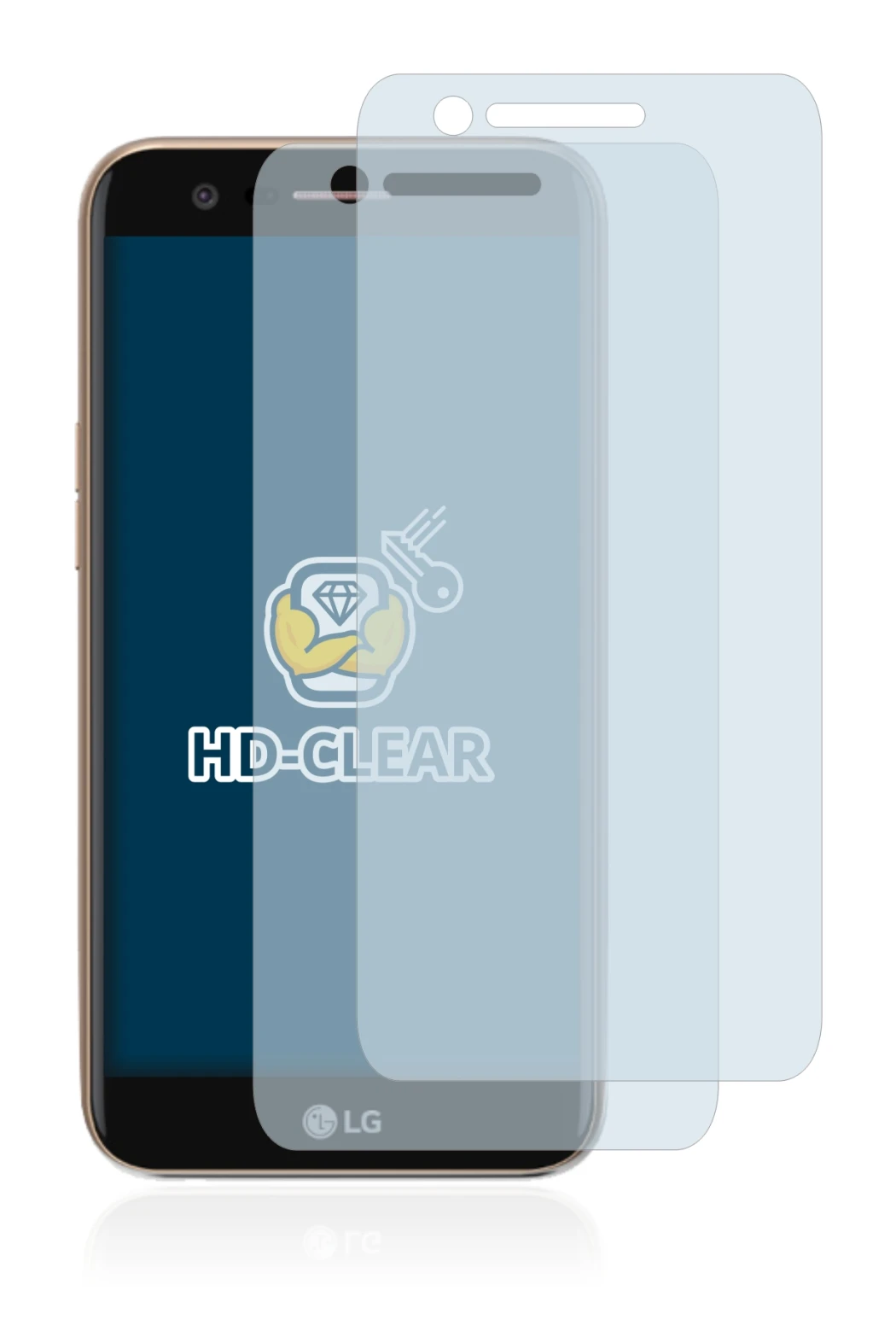 Imagen del dispositivo LG K10 2017 con una amplia variedad de protectores de pantalla.