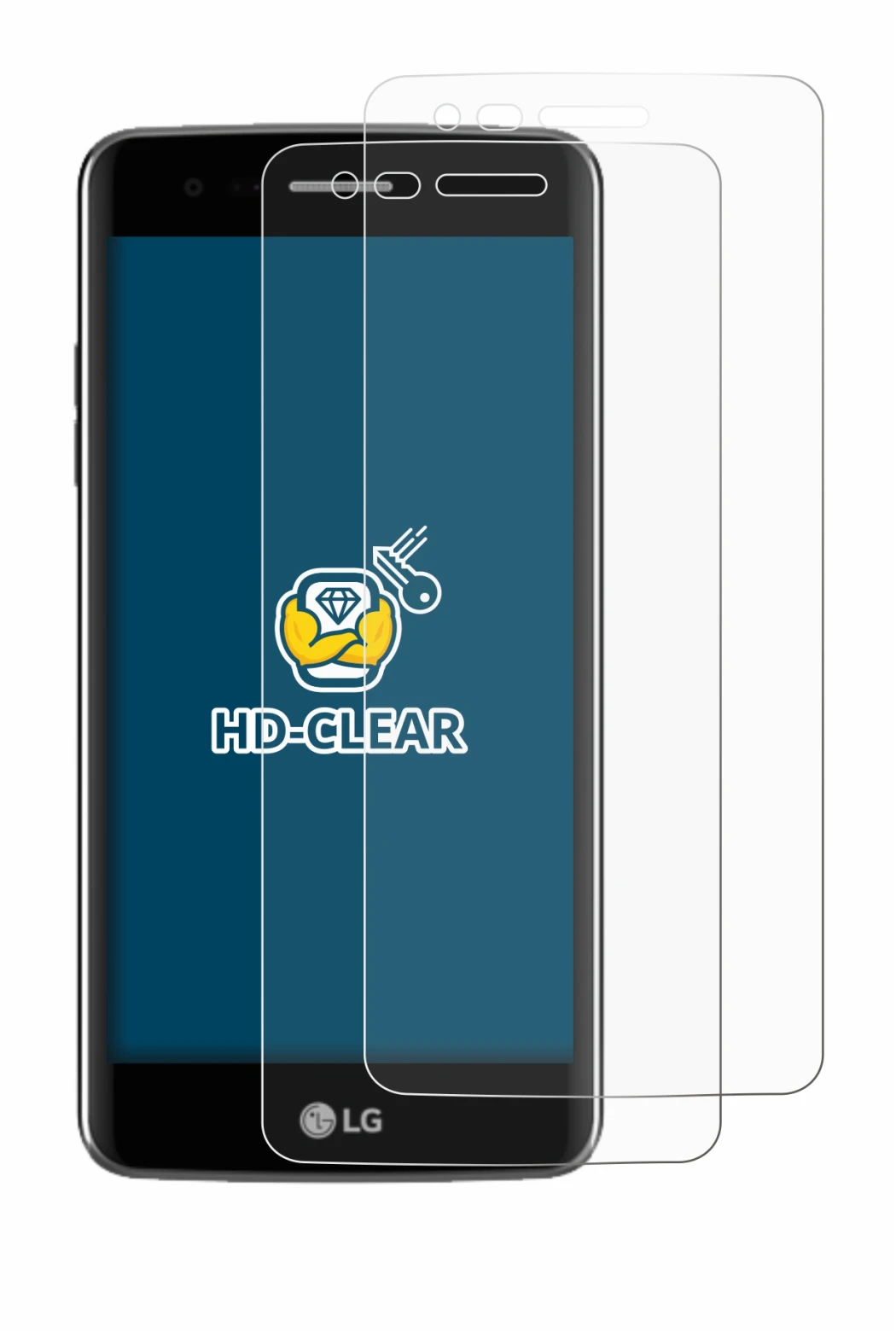 Imagen del dispositivo LG K8 2017 con una amplia variedad de protectores de pantalla.