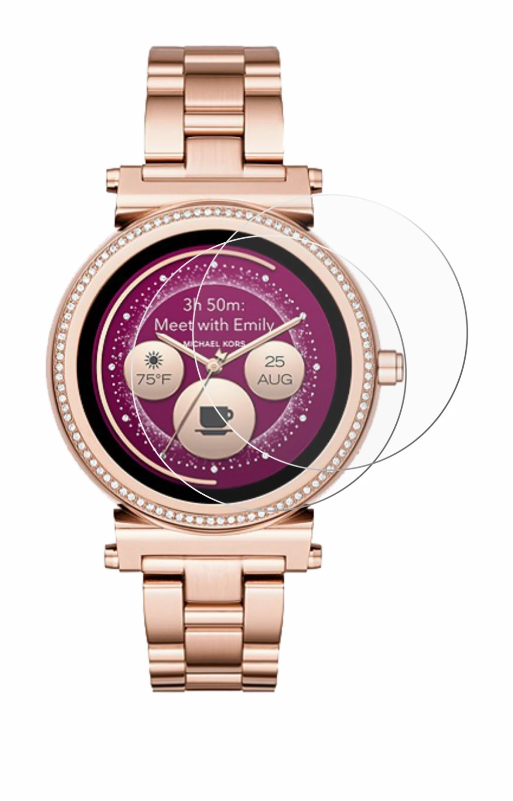 Imagen del dispositivo Michael Kors Access Sofie con una amplia variedad de protectores de pantalla.