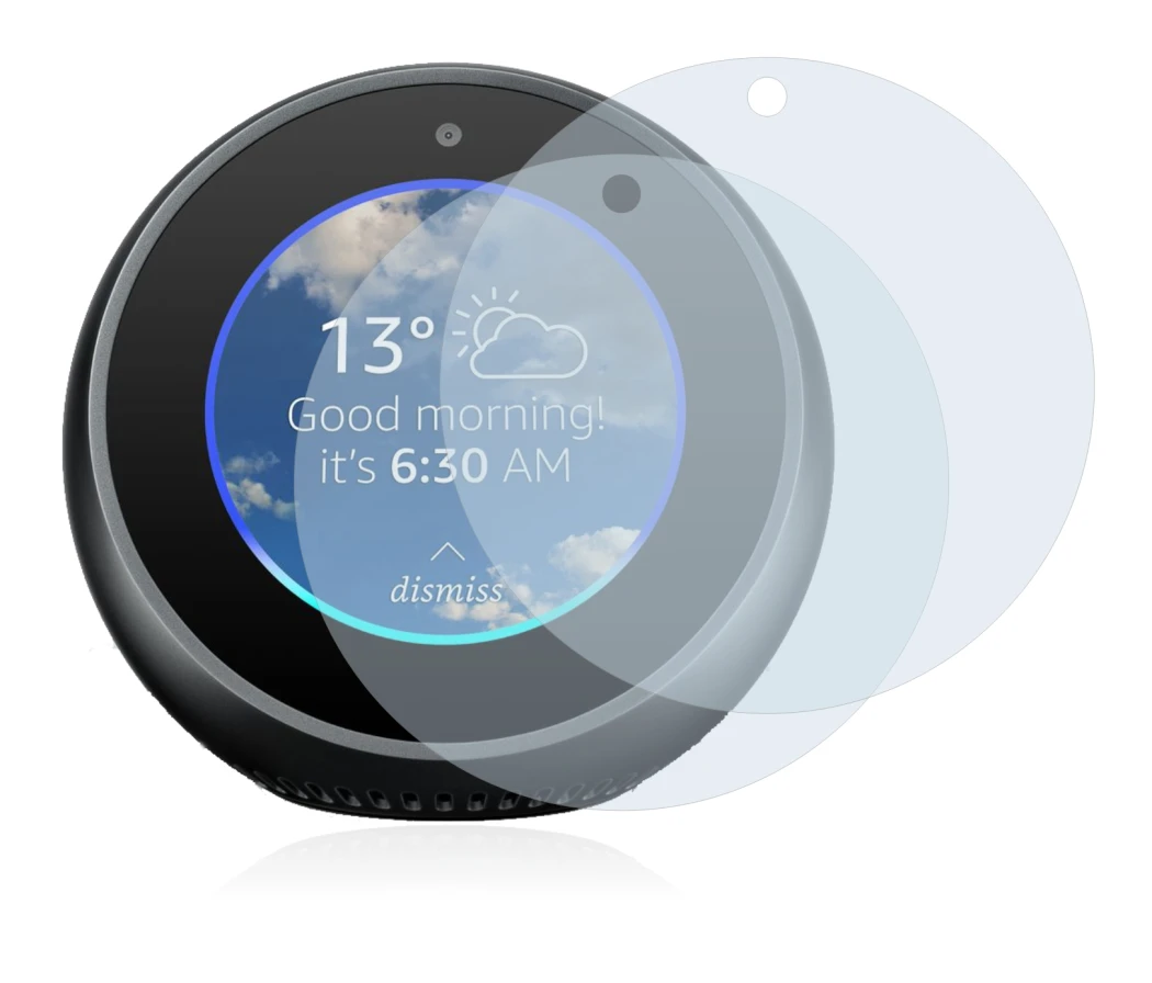 Imagen del dispositivo Amazon Echo Spot con una amplia variedad de protectores de pantalla.