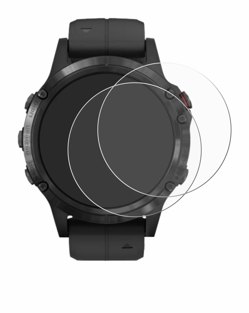 Imagen del dispositivo Garmin Fenix 5 Plus (47 mm) con una amplia variedad de protectores de pantalla.